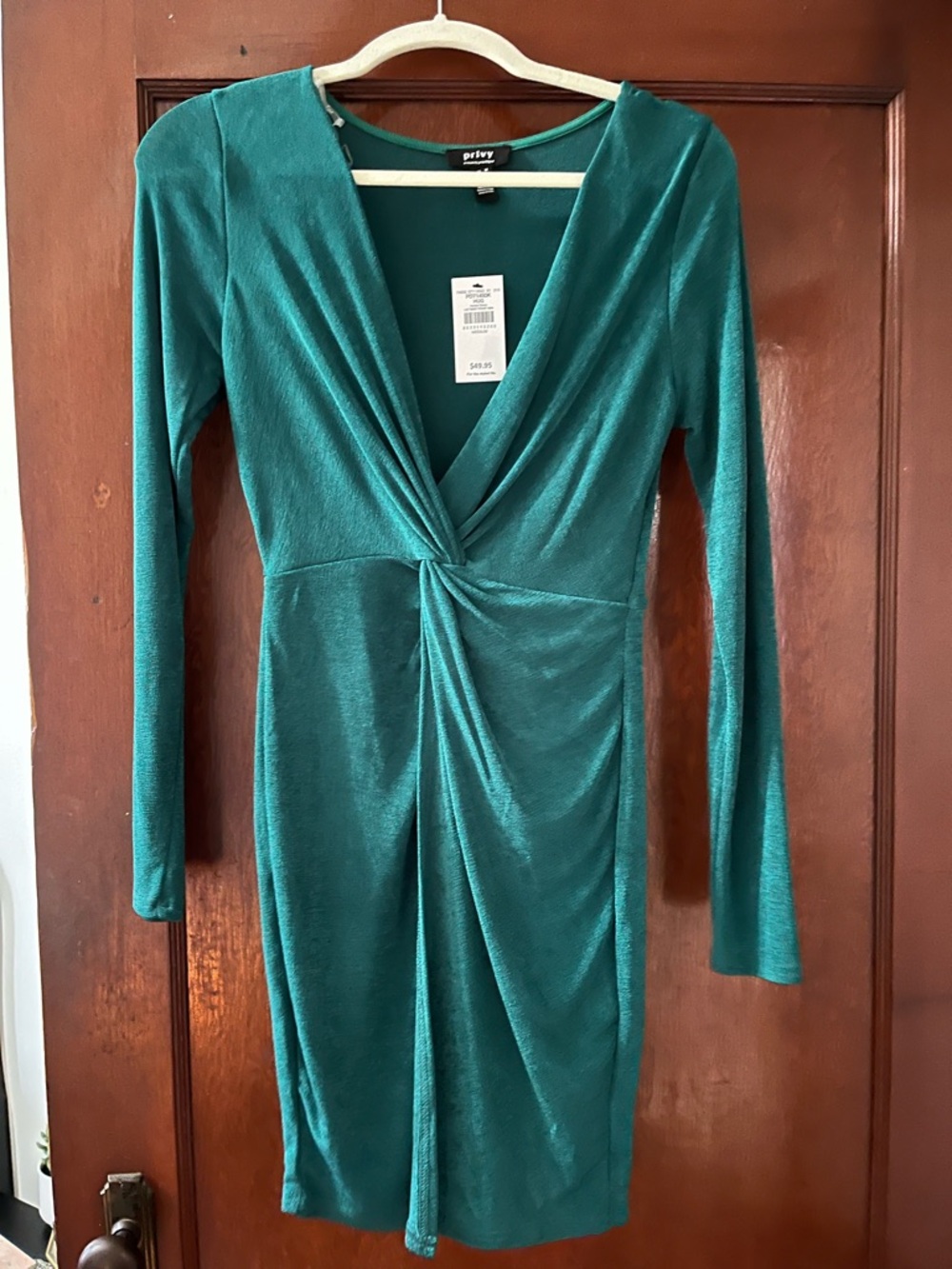 Buckle Teal Twist-Front Long Sleeve Dress